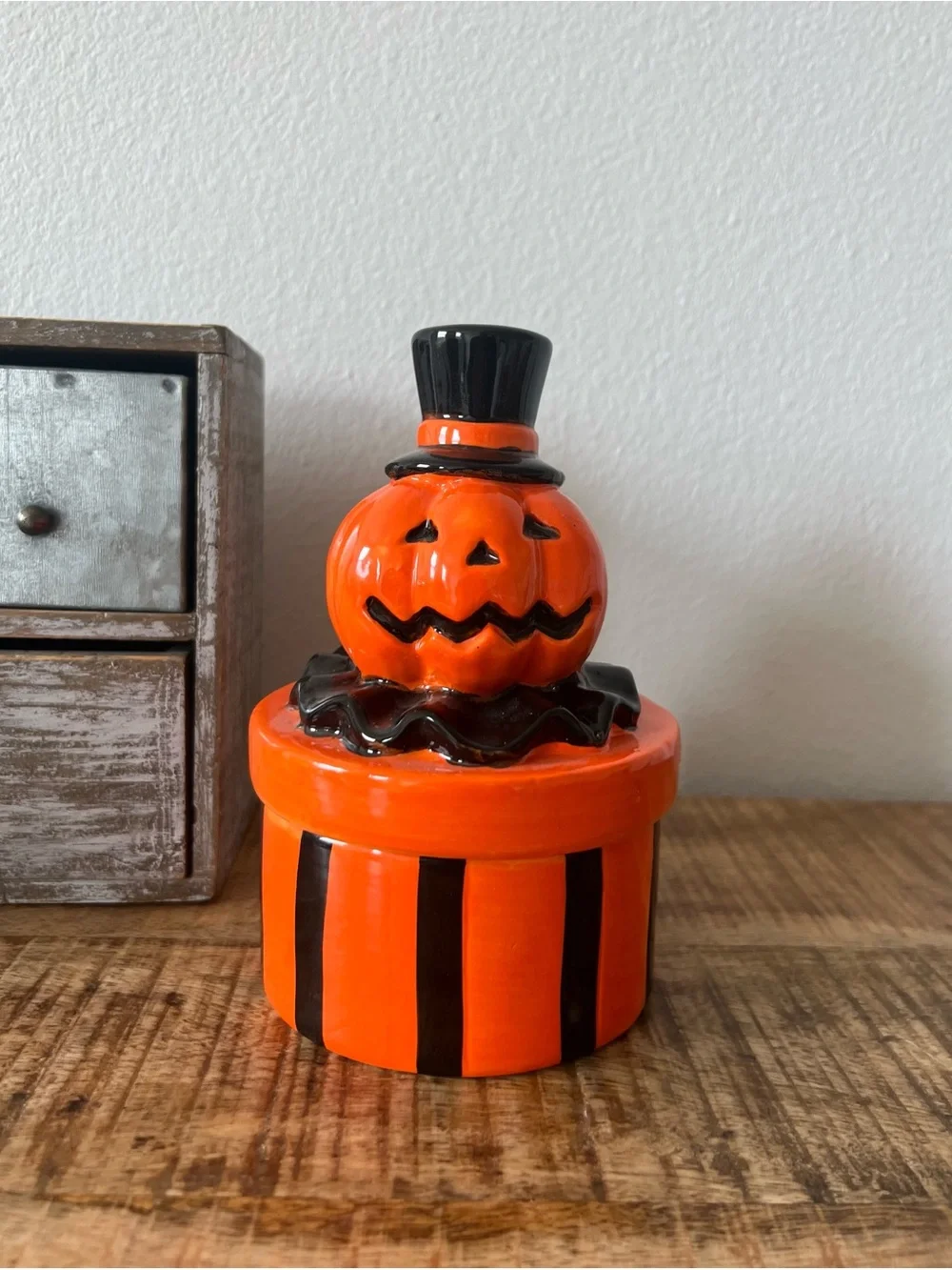 New Ceramic Vintage Style Retro Striped Jack o lantern Candy Dish